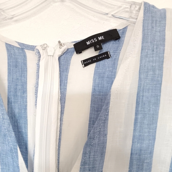 Miss Me jumpsuit Striped Linen White Blue pockets Summer Beach Vacation sz S - Picture 5 of 16
